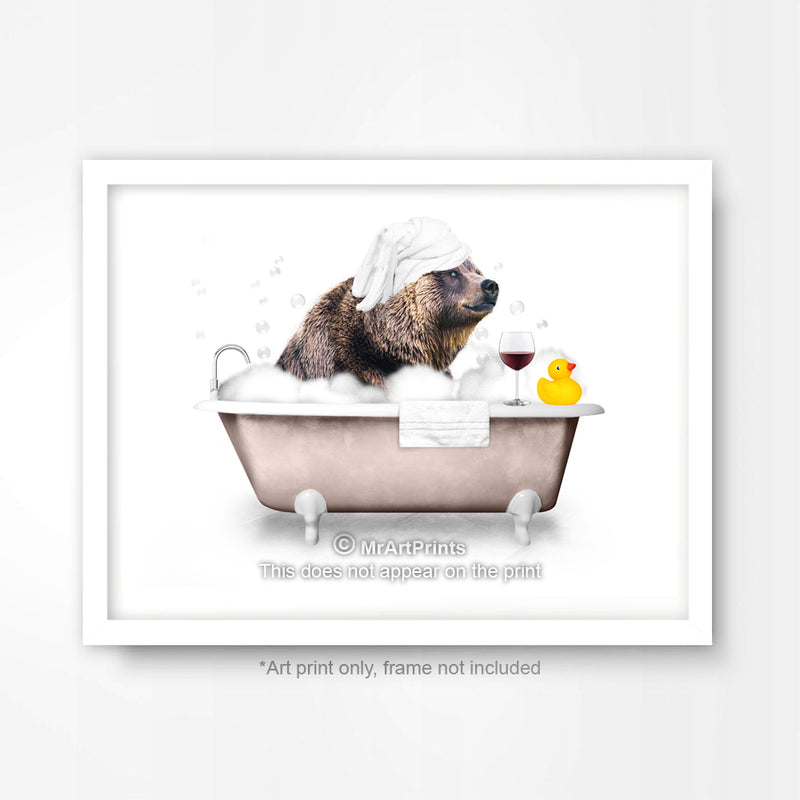 Bear in the Bath Bathroom Animal Art Print Poster