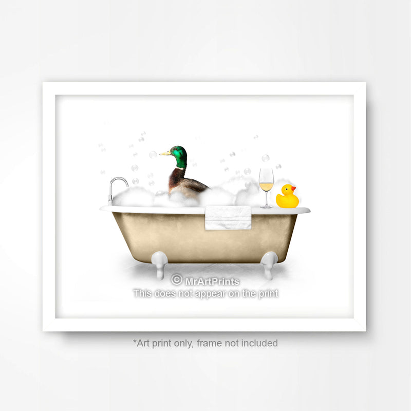 Duck in the Bath Bathroom Animal Art Print Poster