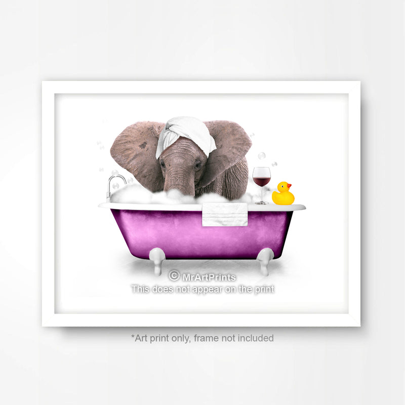 Pink Elephant in the Bath Bathroom Animal Art Print Poster