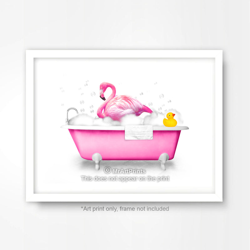 Pink Flamingo in the Bath Bathroom Animal Art Print Poster