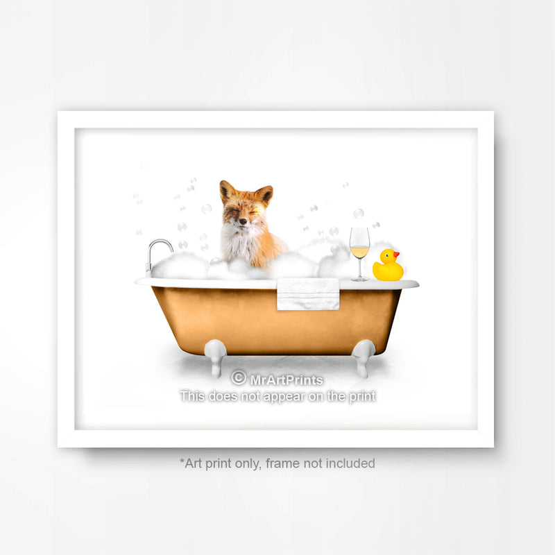 Fox in the Bath Bathroom Animal Art Print Poster