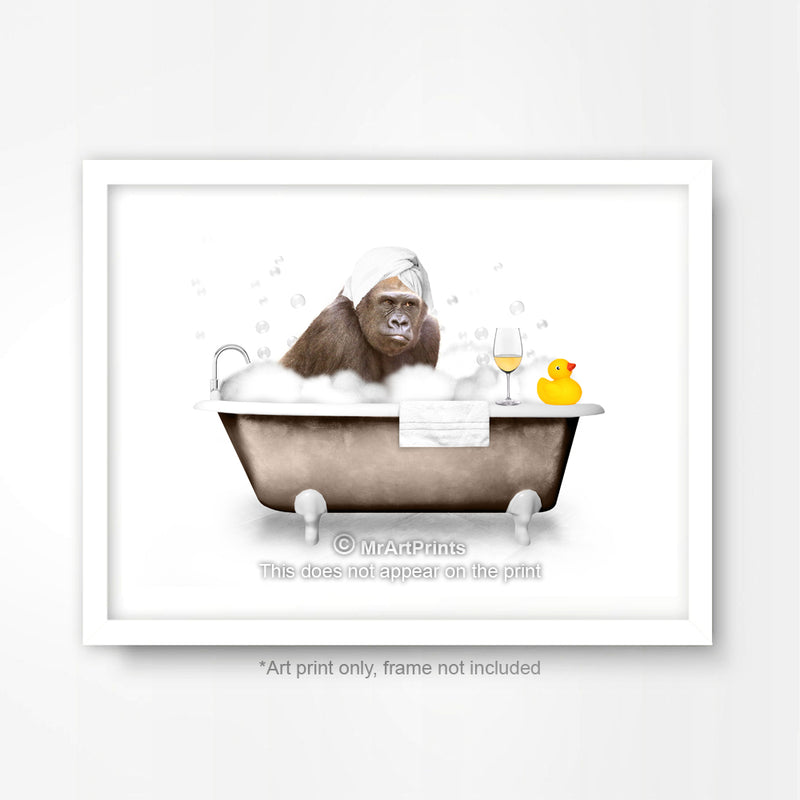 Gorilla Monkey in the Bath Bathroom Animal Art Print Poster