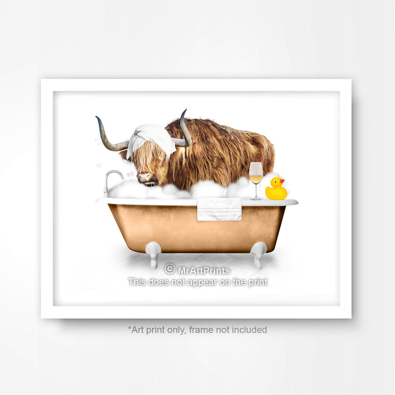Scottish Highland Cow in the Bath Bathroom Animal Art Print Poster