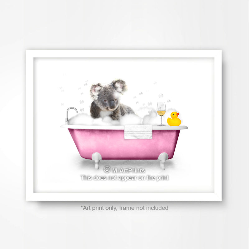 Pink Koala in the Bath Bathroom Animal Art Print Poster