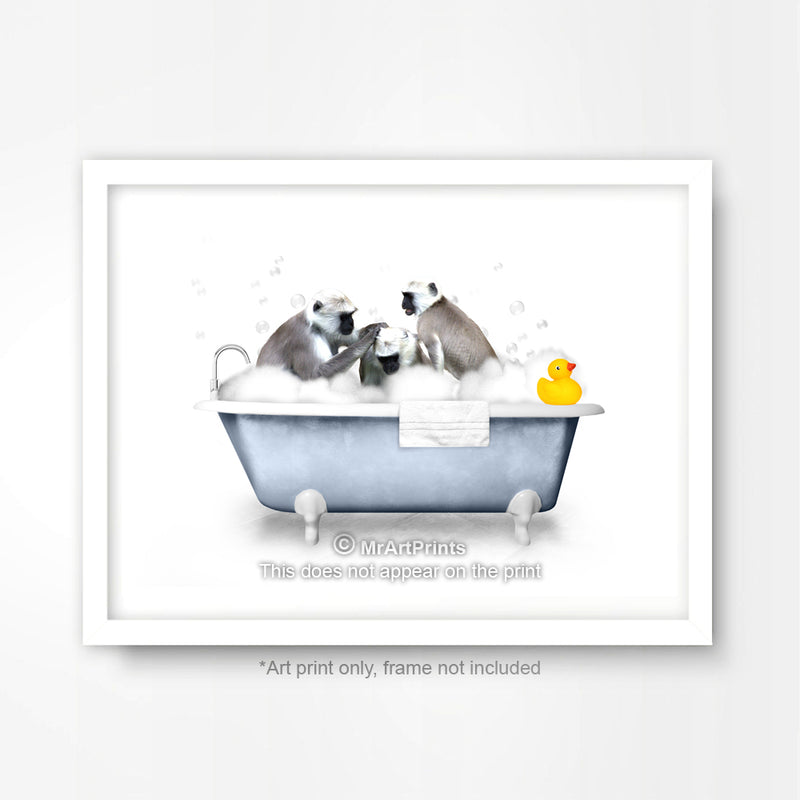 Monkeys in the Bath Bathroom Animal Art Print Poster