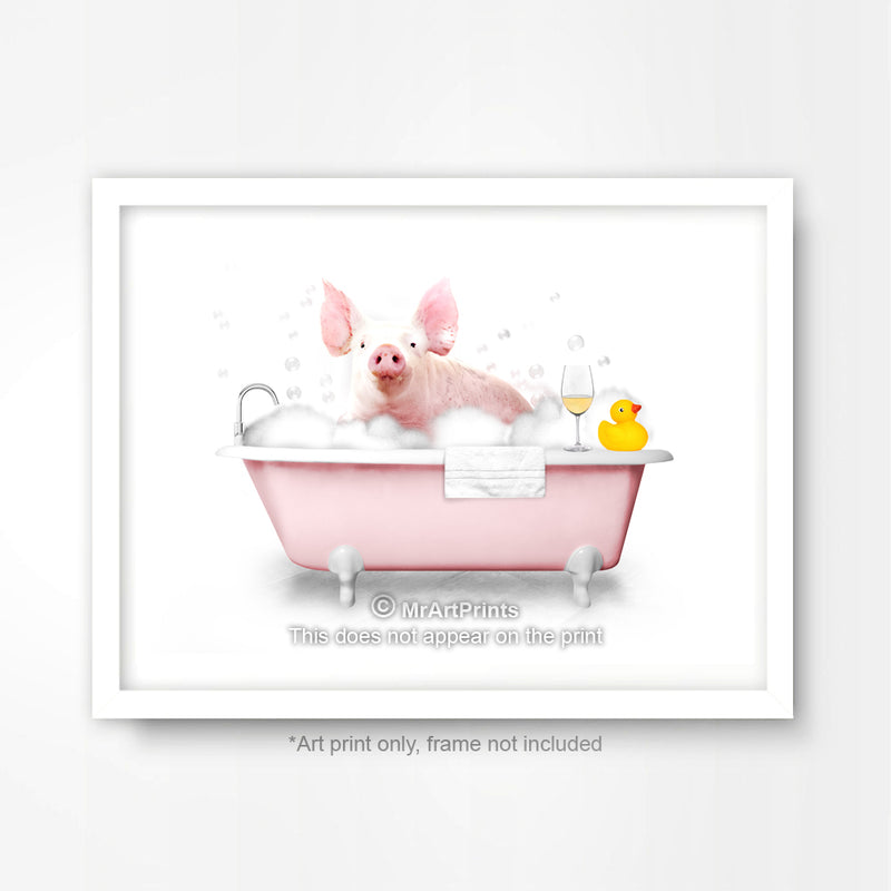 Pig Pink in the Bath Bathroom Animal Art Print Poster