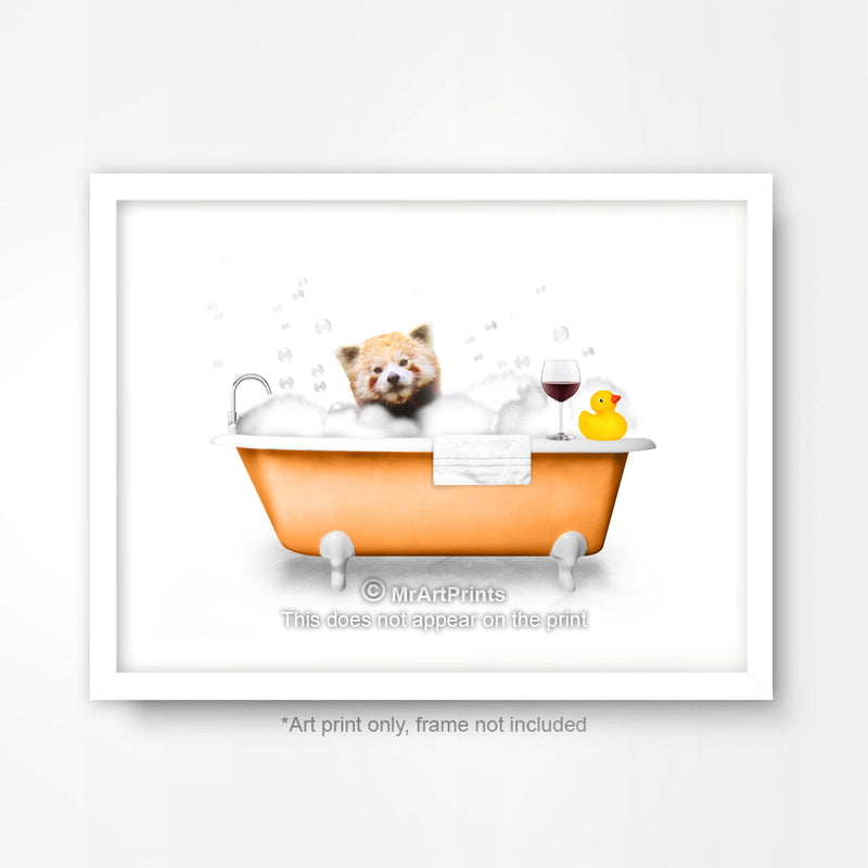 Red Panda in the Bath Bathroom Animal Art Print Poster