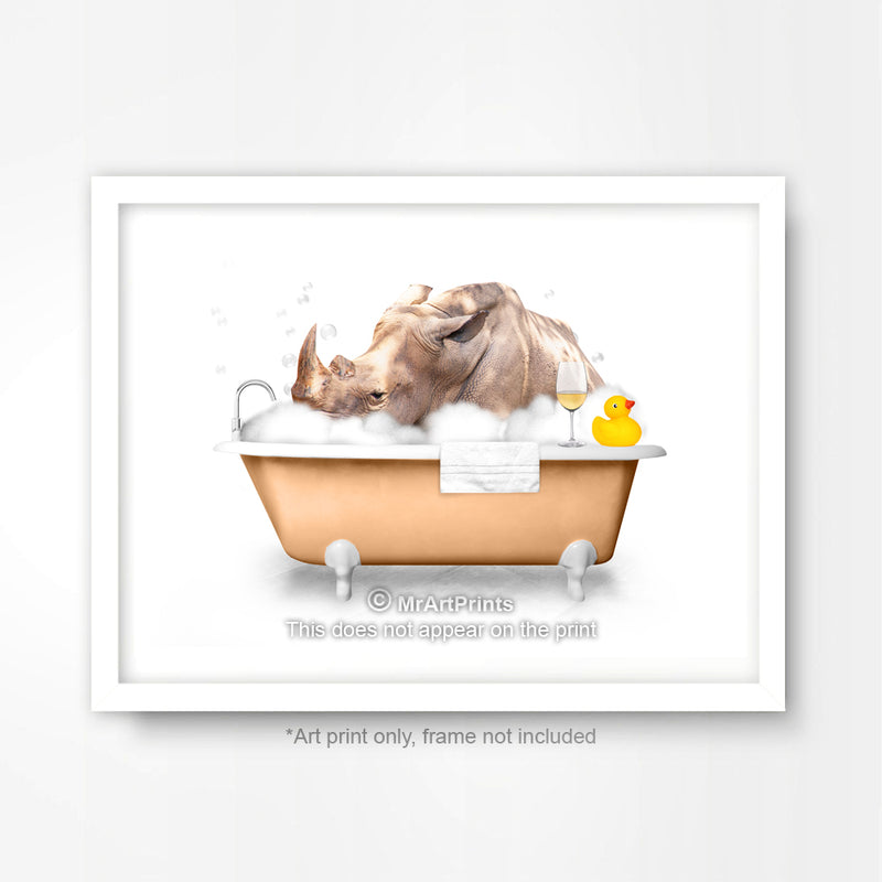 Rhino in the Bath Bathroom Animal Art Print Poster