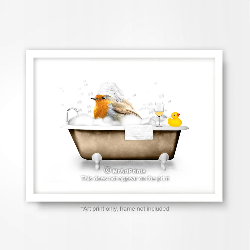 Robin Bird in the Bath Bathroom Animal Art Print Poster