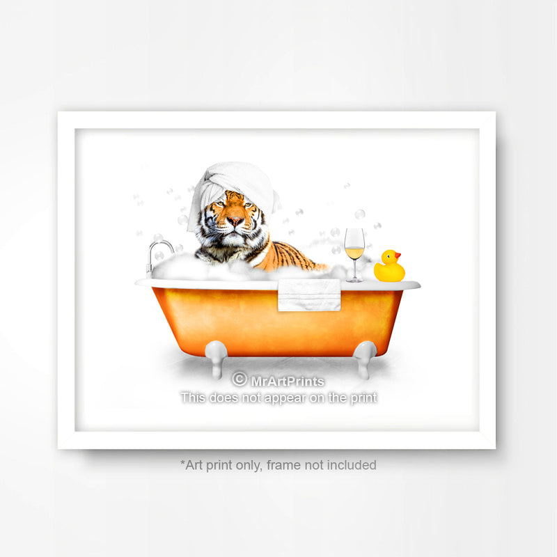 Tiger in the Bath Bathroom Animal Art Print Poster