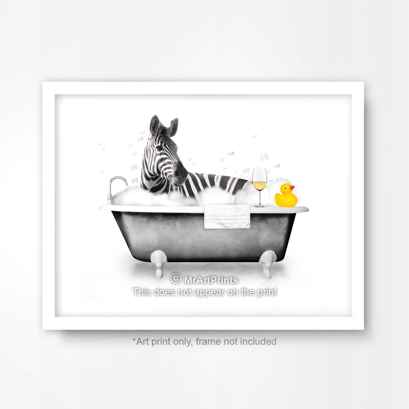 Zebra in the Bath Bathroom Animal Black and White Art Print Poster