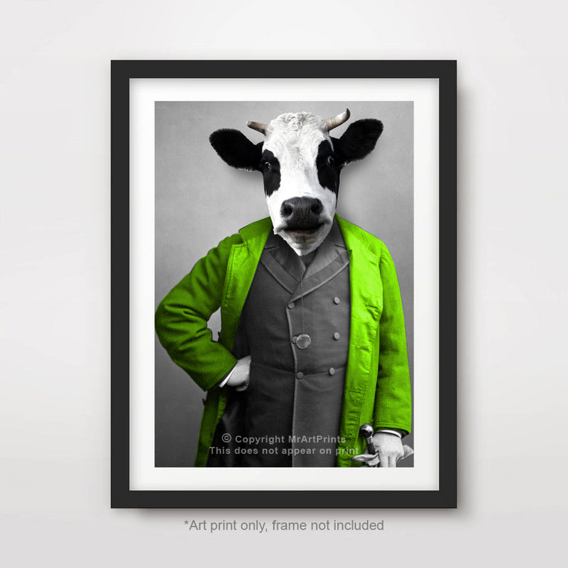 Cow as a Person Quirky Animal Head Human Body People Portrait Art Print Poster