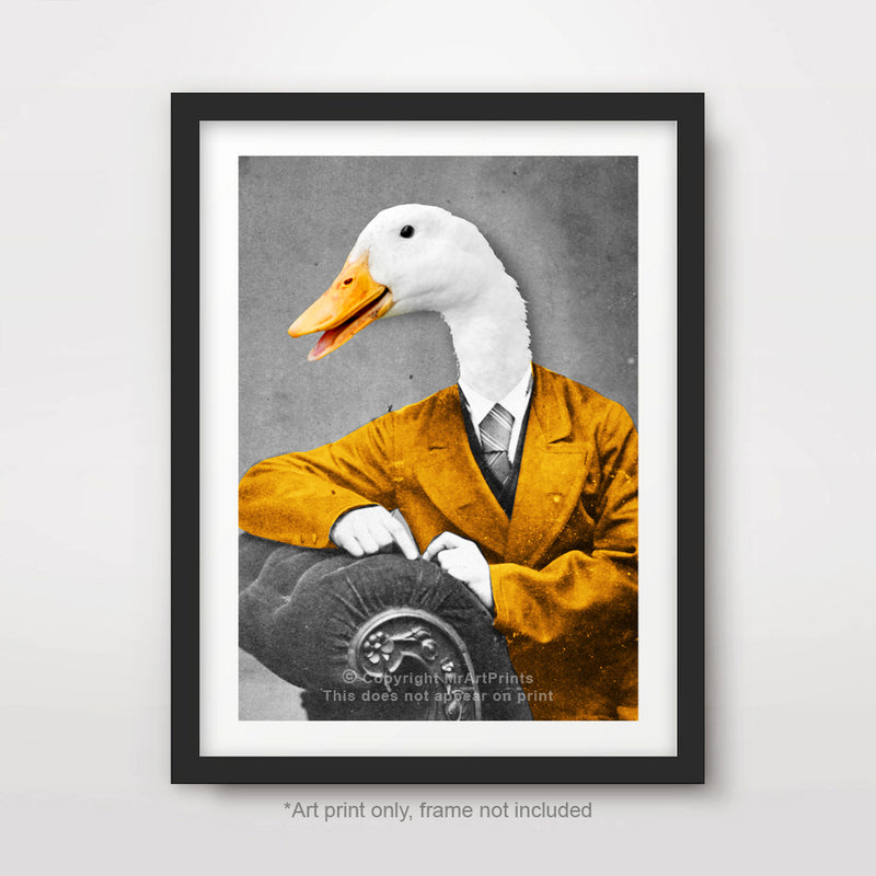 Goose as a Person Quirky Animal Head Human Body People Portrait Art Print Poster