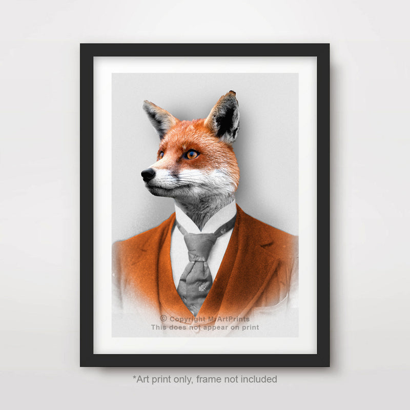 Fox as a Person Quirky Animal Head Human Body People Portrait Art Print Poster