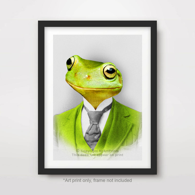 Frog as a Person Quirky Animal Head Human Body People Portrait Art Print Poster