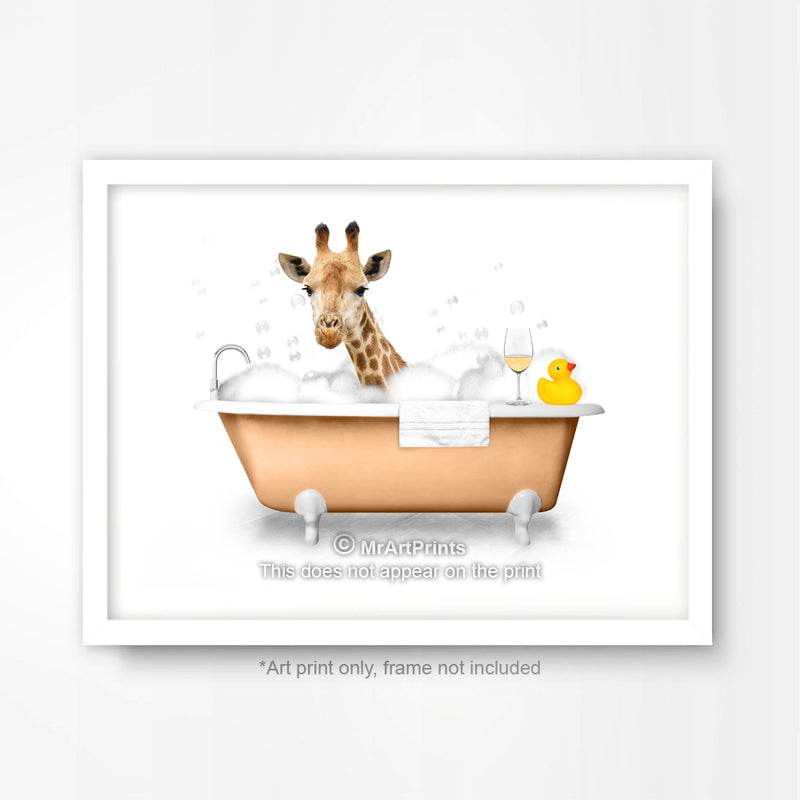 Giraffe in the Bath Bathroom Animal Art Print Poster