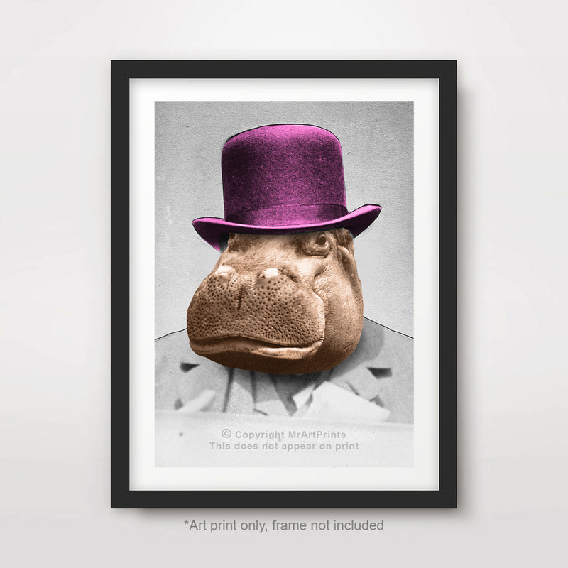 Hippo as a Person Quirky Animal Head Human Body People Portrait Art Print Poster