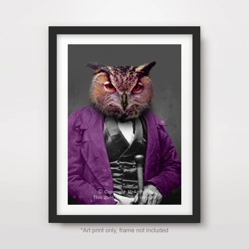 Owl as a Person Quirky Animal Head Human Body People Portrait Art Print Poster