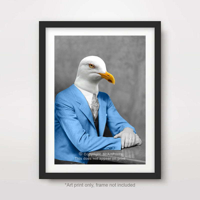 Seagull Bird as a Person Quirky Animal Head Human Body People Portrait Art Print Poster