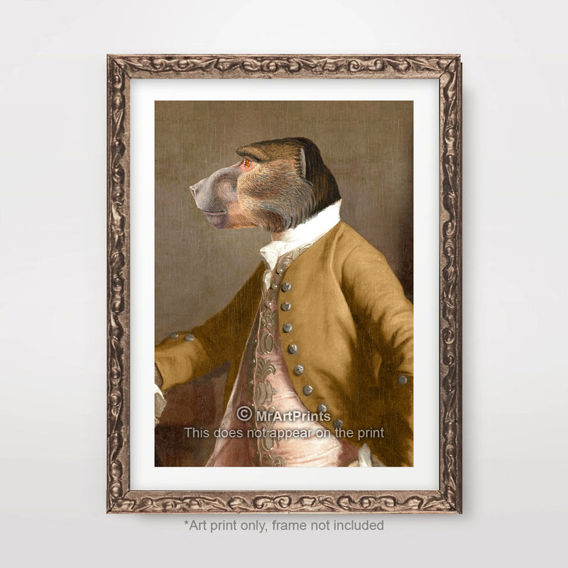 Baboon Monkey Painting as a Person Quirky Animal Head Human Body People Portrait Art Print Poster