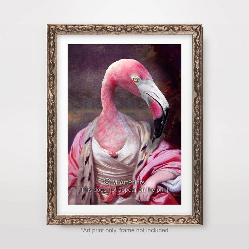 Flamingo Painting as a Person Quirky Animal Head Human Body People Portrait Art Print Poster