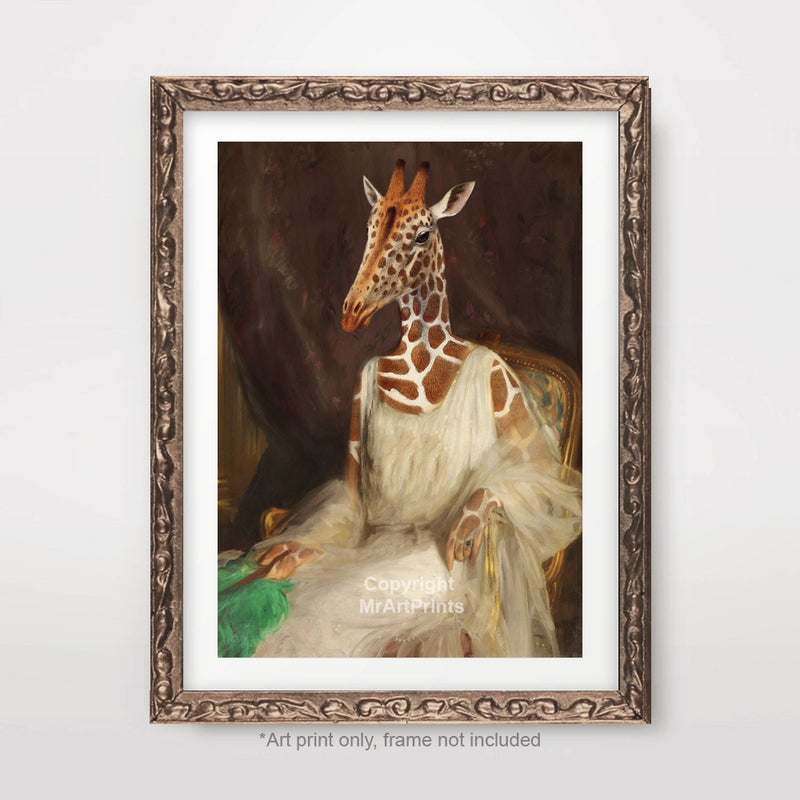 Giraffe Painting as a Person Quirky Animal Head Human Body People Portrait Art Print Poster