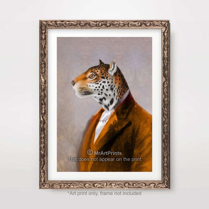 Leopard Painting as a Person Quirky Animal Head Human Body People Portrait Art Print Poster