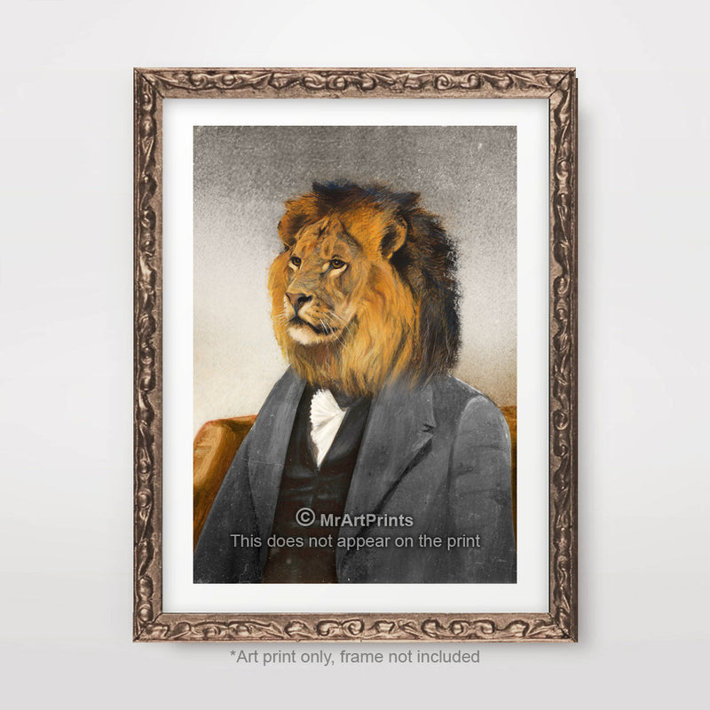 Lion Suit Painting as a Person Quirky Animal Head Human Body People Portrait Art Print Poster