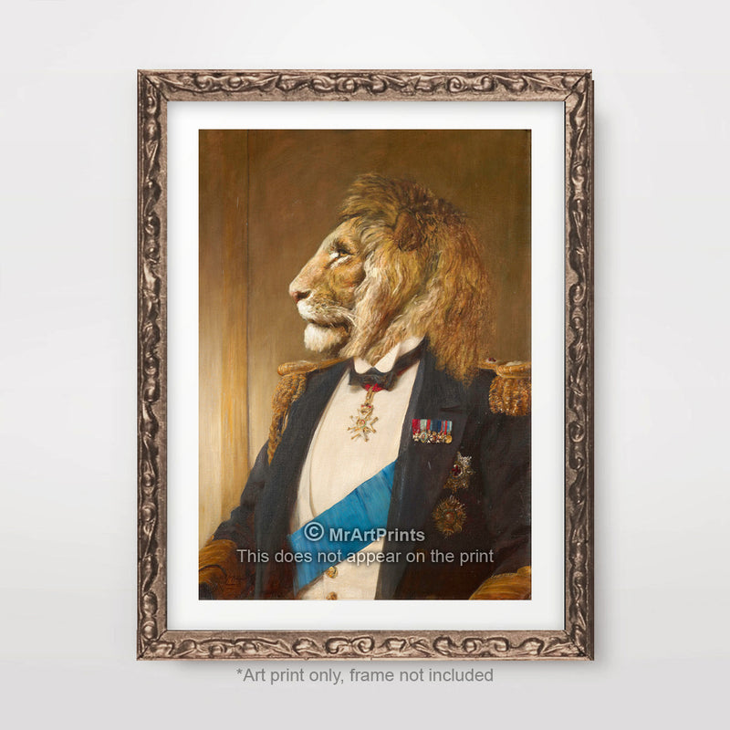 Lion Military Uniform Painting as a Person Quirky Animal Head Human Body People Portrait Art Print Poster