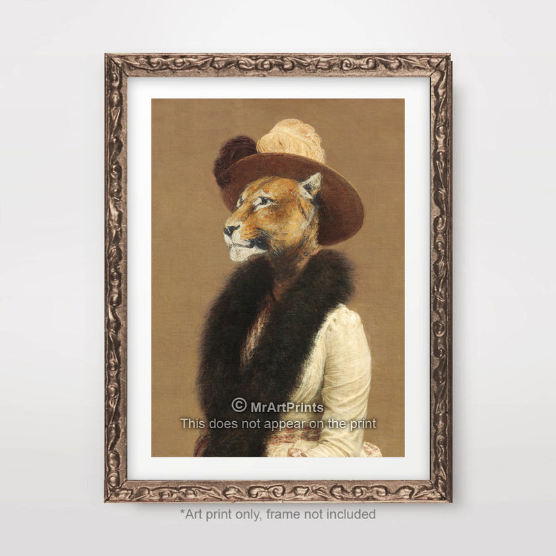 Lioness Painting as a Person Quirky Animal Head Human Body People Portrait Art Print Poster