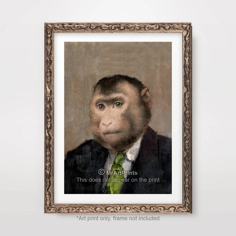 Monkey Suit Painting as a Person Quirky Animal Head Human Body People Portrait Art Print Poster