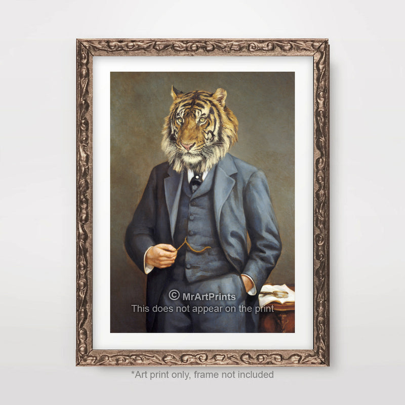 Tiger Suit Painting as a Person Quirky Animal Head Human Body People Portrait Art Print Poster