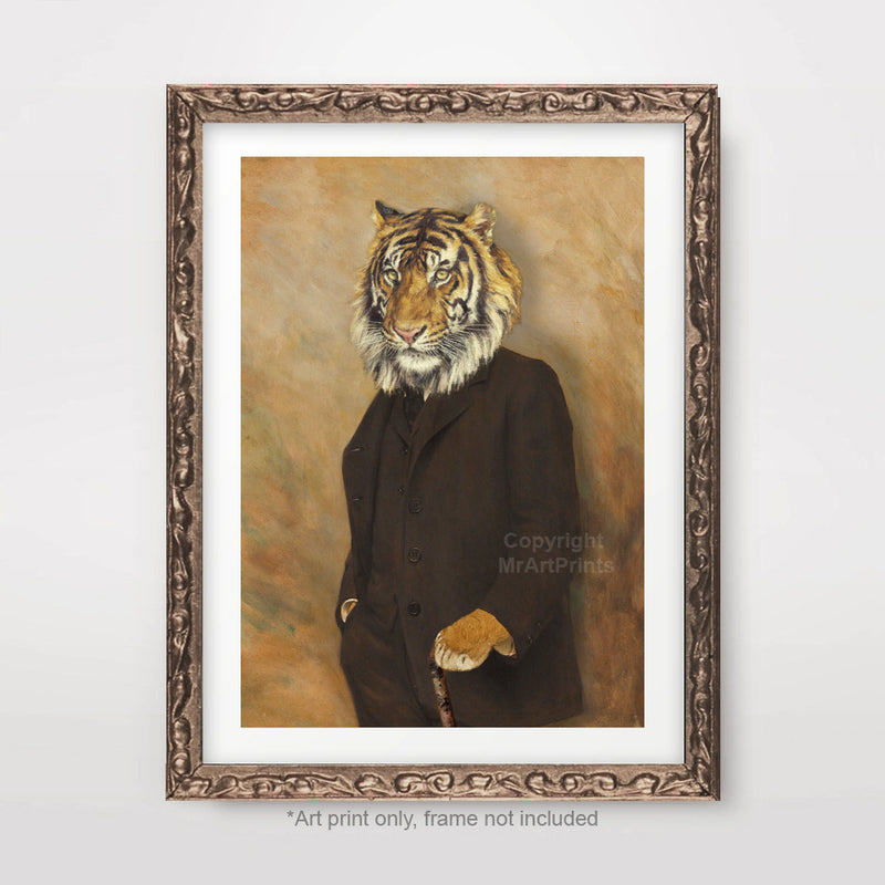 Tiger Painting as a Person Quirky Animal Head Human Body People Portrait Art Print Poster