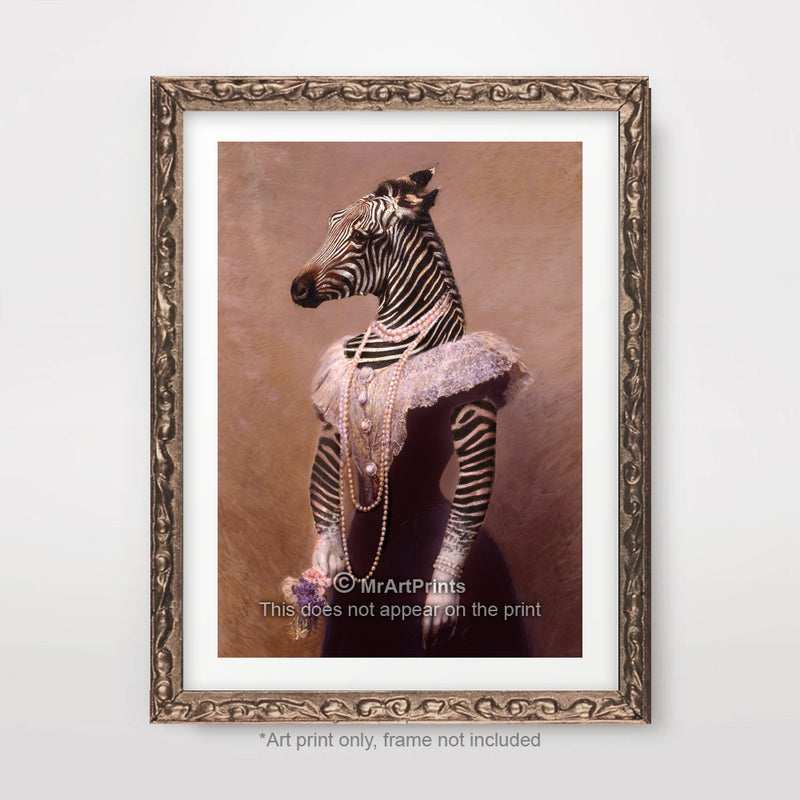 Mrs Zebra Painting as a Person Quirky Animal Head Human Body People Portrait Art Print Poster