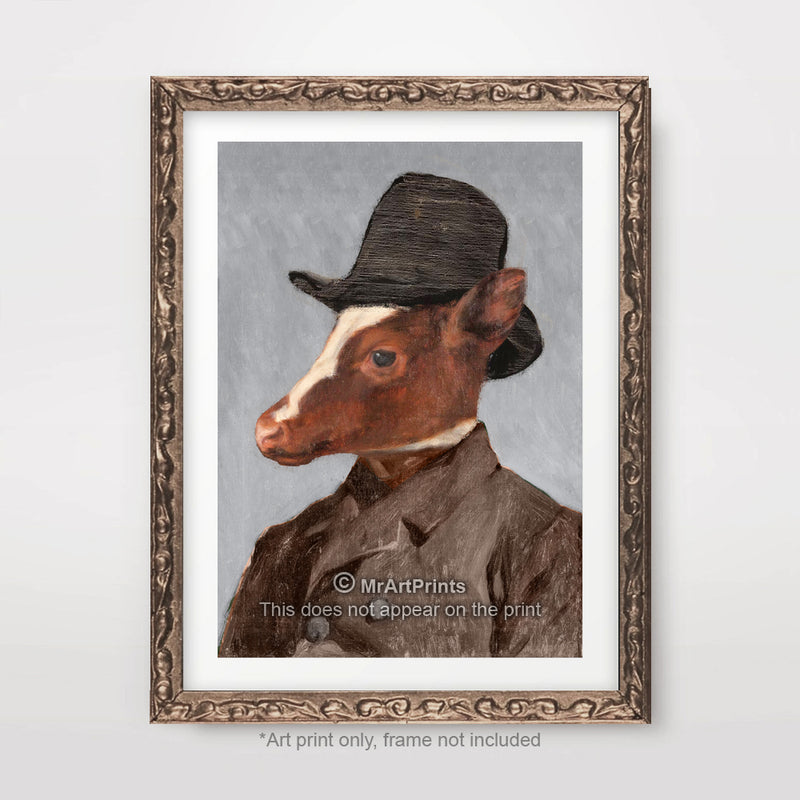 Bull Painting as a Person Quirky Animal Head Human Body People Portrait Art Print Poster