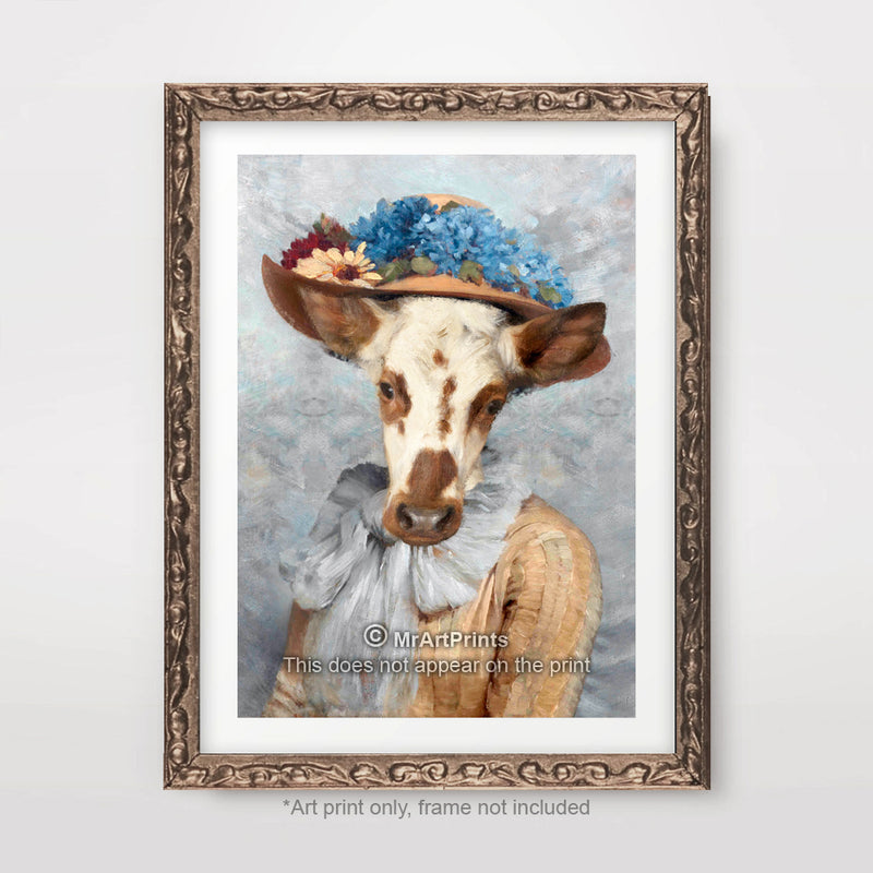 Mrs Cow Painting as a Person Quirky Animal Head Human Body People Portrait Art Print Poster