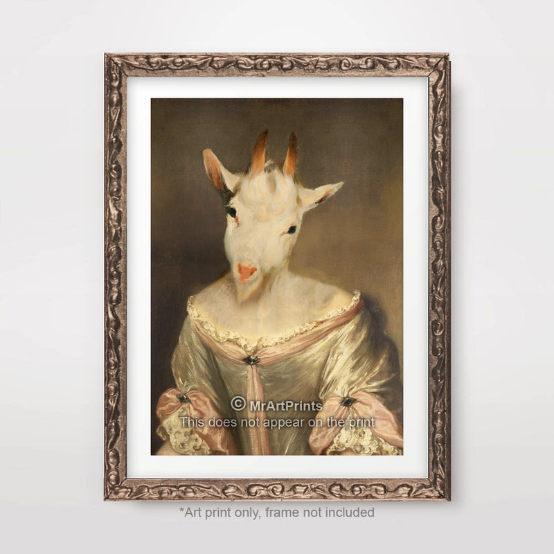 Goat Painting as a Person Quirky Animal Head Human Body People Portrait Art Print Poster