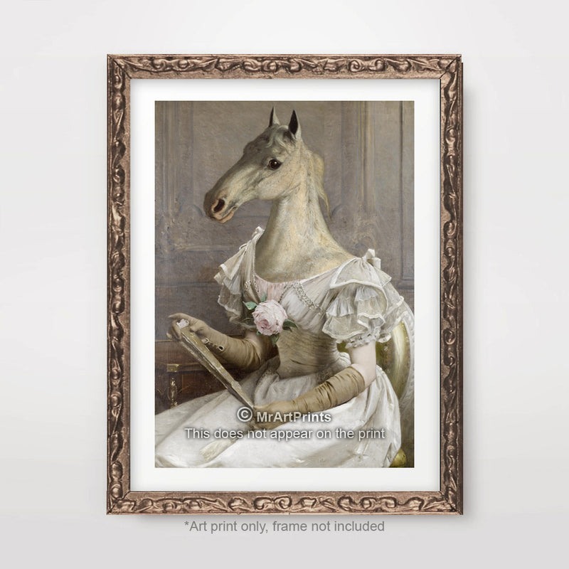 Mrs Horse Painting as a Person Quirky Animal Head Human Body People Portrait Art Print Poster