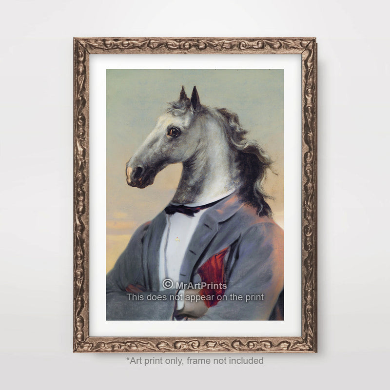 Horse Painting as a Person Quirky Animal Head Human Body People Portrait Art Print Poster