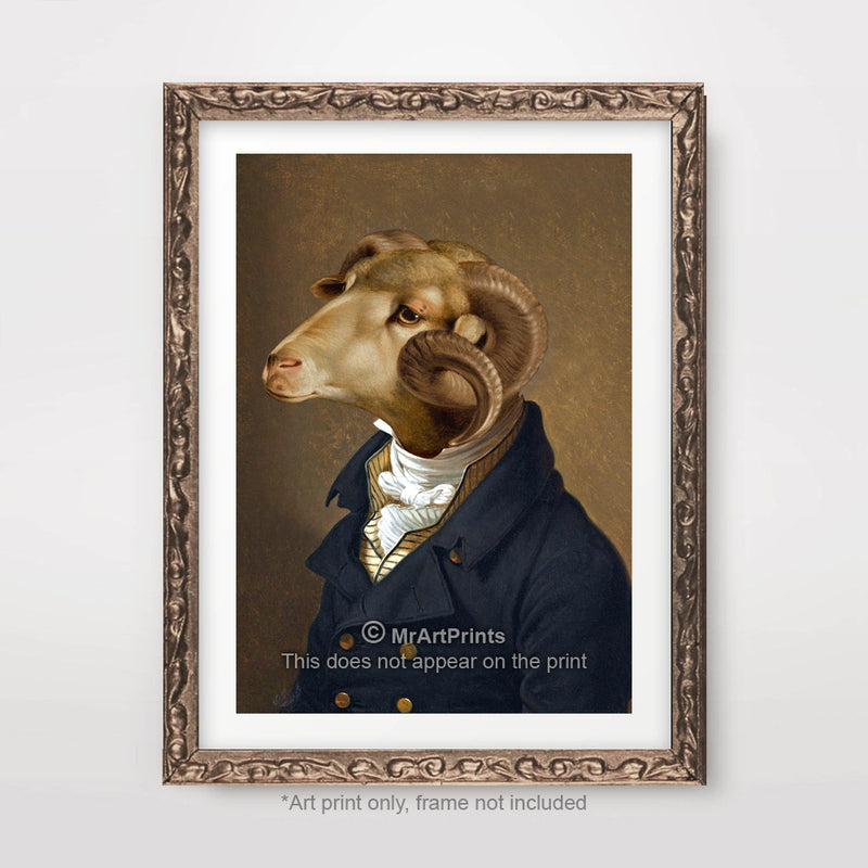 Ram Painting as a Person Quirky Animal Head Human Body People Portrait Art Print Poster