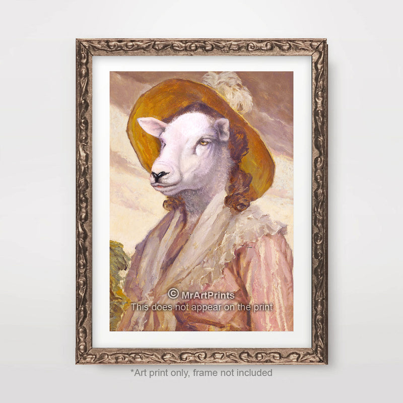 Sheep Painting as a Person Quirky Animal Head Human Body People Portrait Art Print Poster
