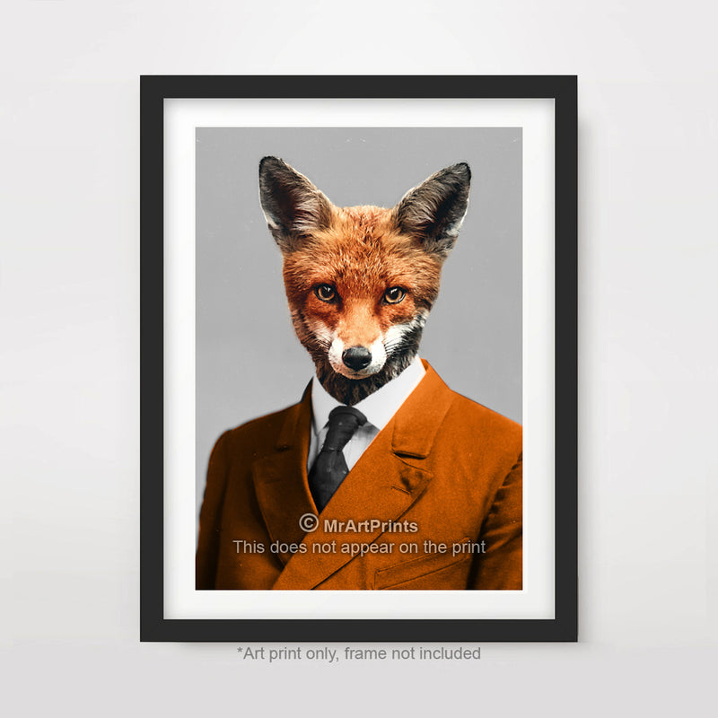 Fox as a Person Quirky Animal Head Human Body People Portrait Art Print Poster