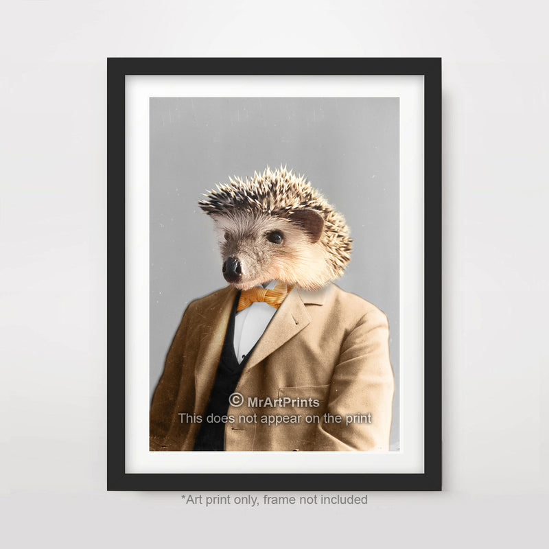 Hedgehog as a Person Quirky Animal Head Human Body People Portrait Art Print Poster