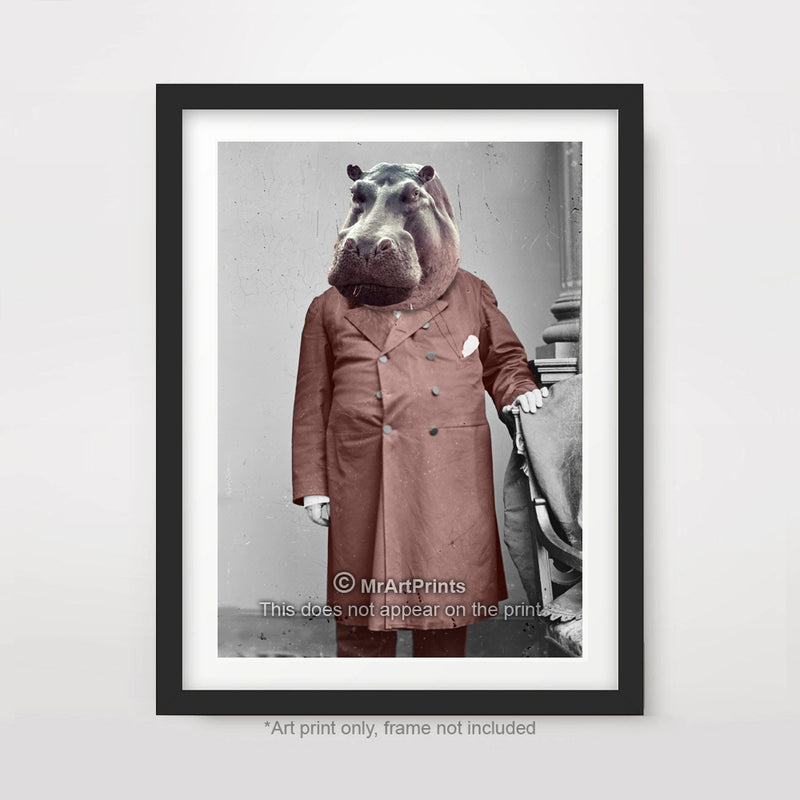 Hippo as a Person Quirky Animal Head Human Body People Portrait Art Print Poster