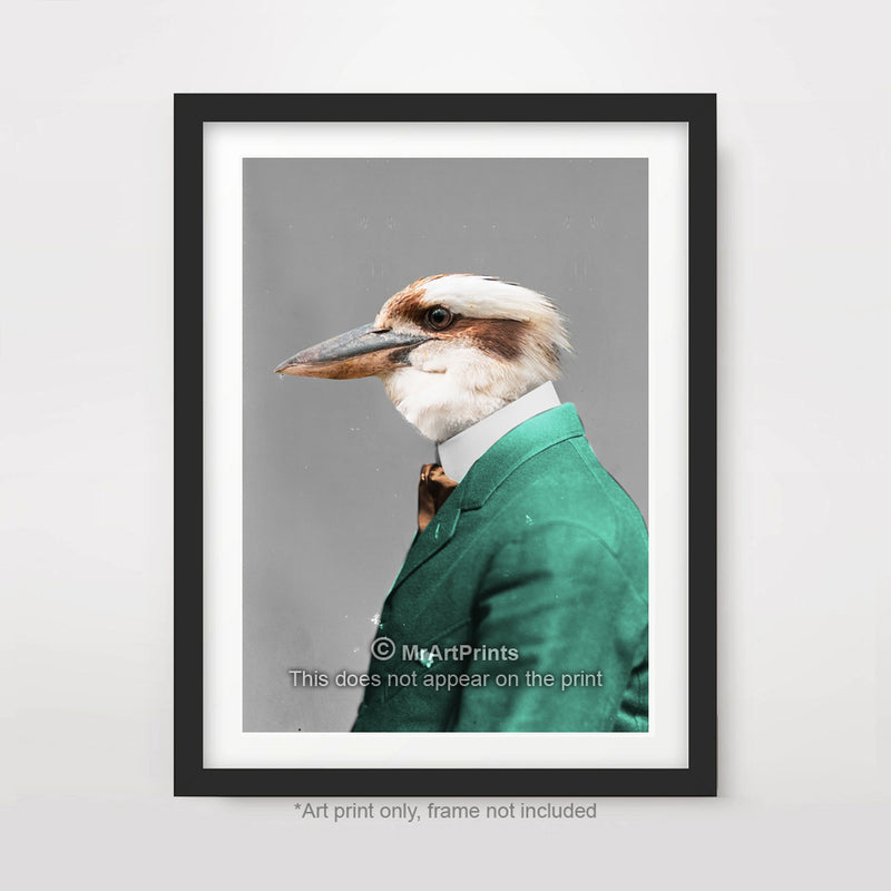Kookaburra as a Person Quirky Animal Head Human Body People Portrait Art Print Poster