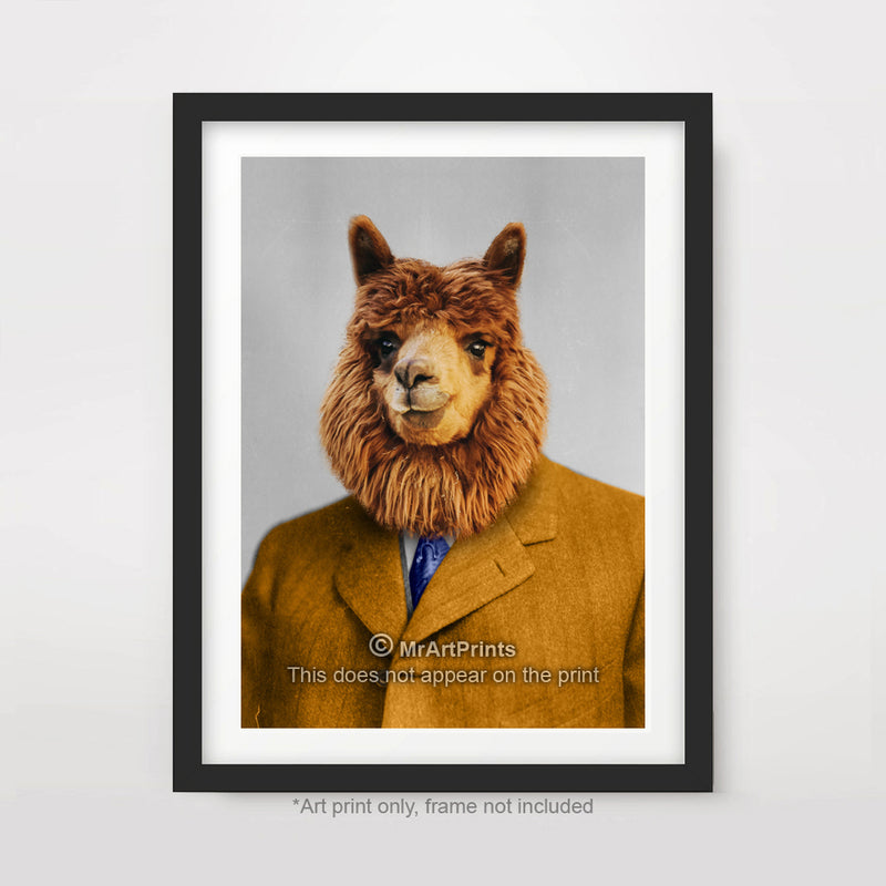 Llama as a Person Quirky Animal Head Human Body People Portrait Art Print Poster
