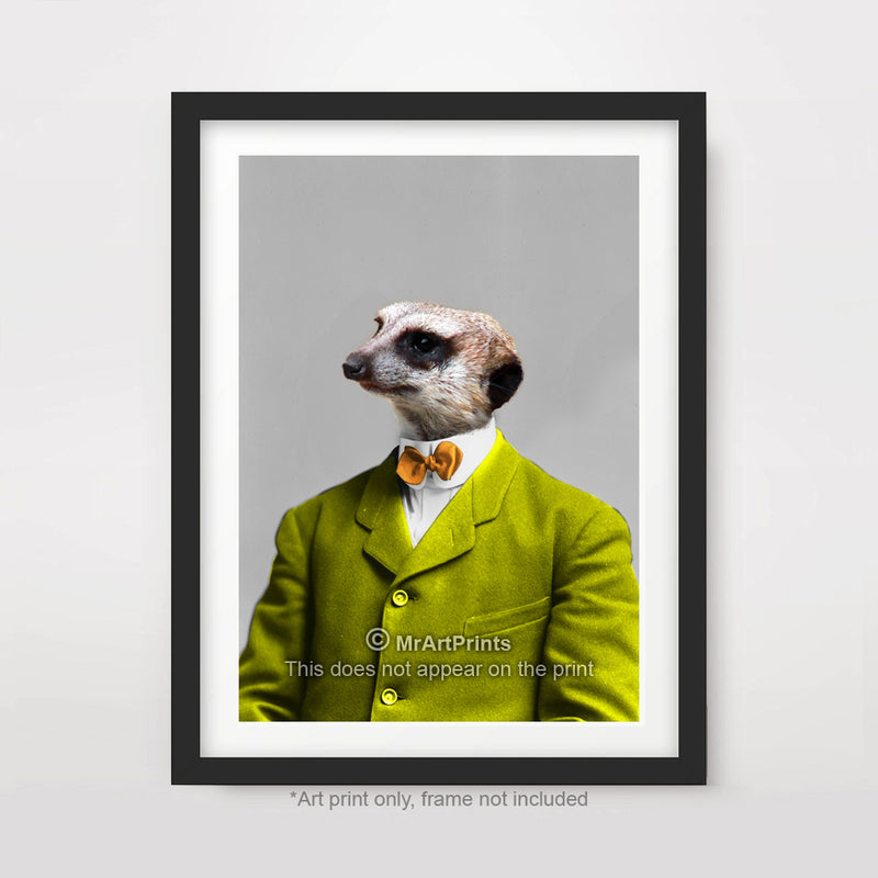 Meerkat as a Person Quirky Animal Head Human Body People Portrait Art Print Poster