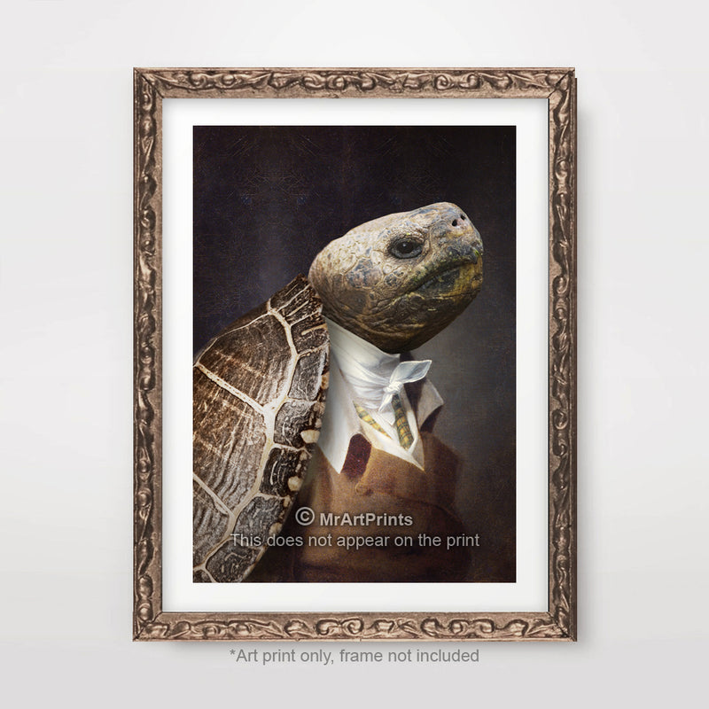 Tortoise Painting as a Person Quirky Animal Head Human Body People Portrait Art Print Poster