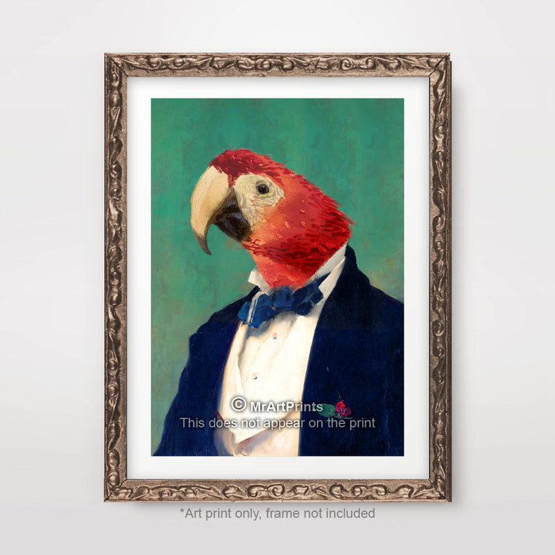 Parrot Macaw Painting as a Person Quirky Animal Head Human Body People Portrait Art Print Poster