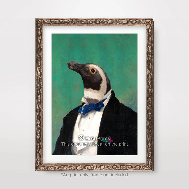 Penguin Painting as a Person Quirky Animal Head Human Body People Portrait Art Print Poster